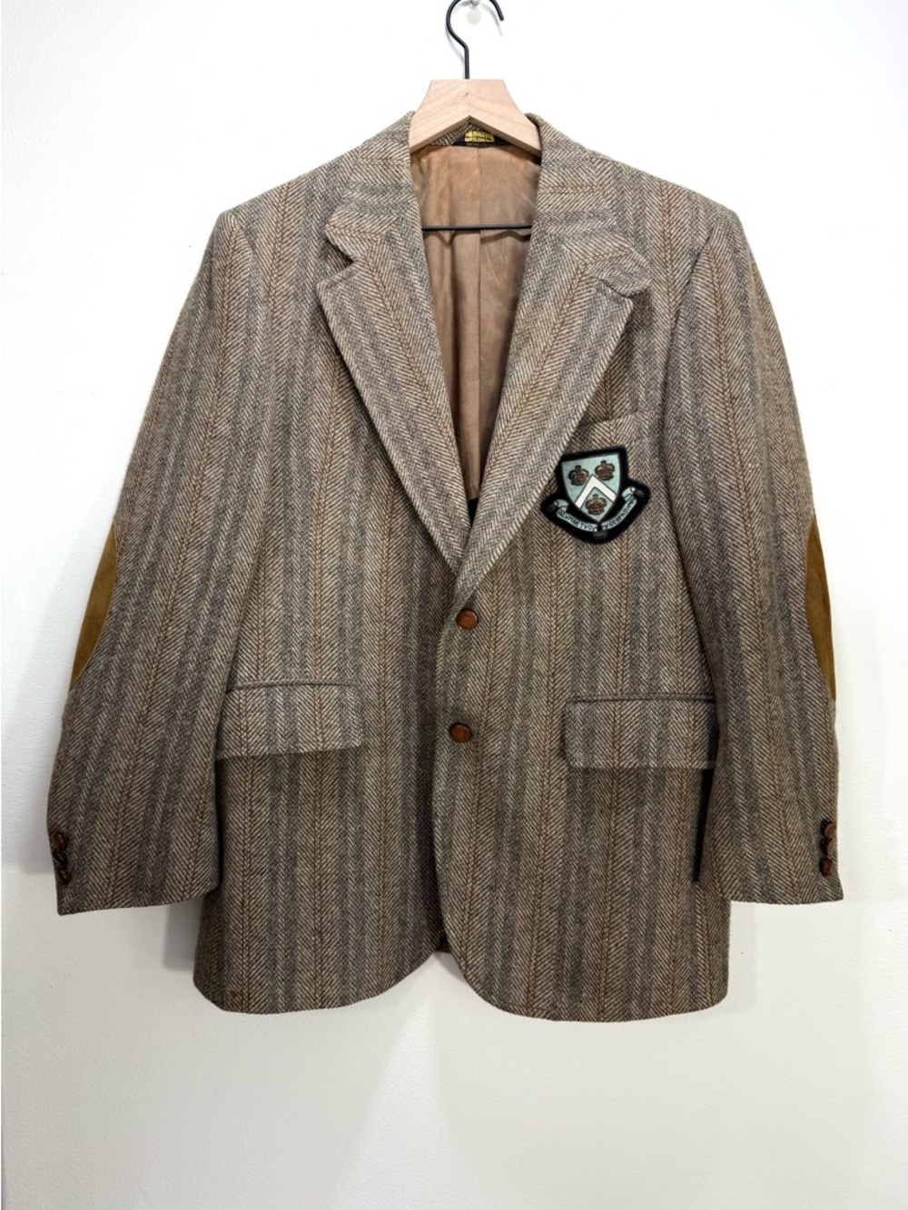 1960s Barrister For Wallachs Tweed Blazer Columbia University Bullion Crest 40R
